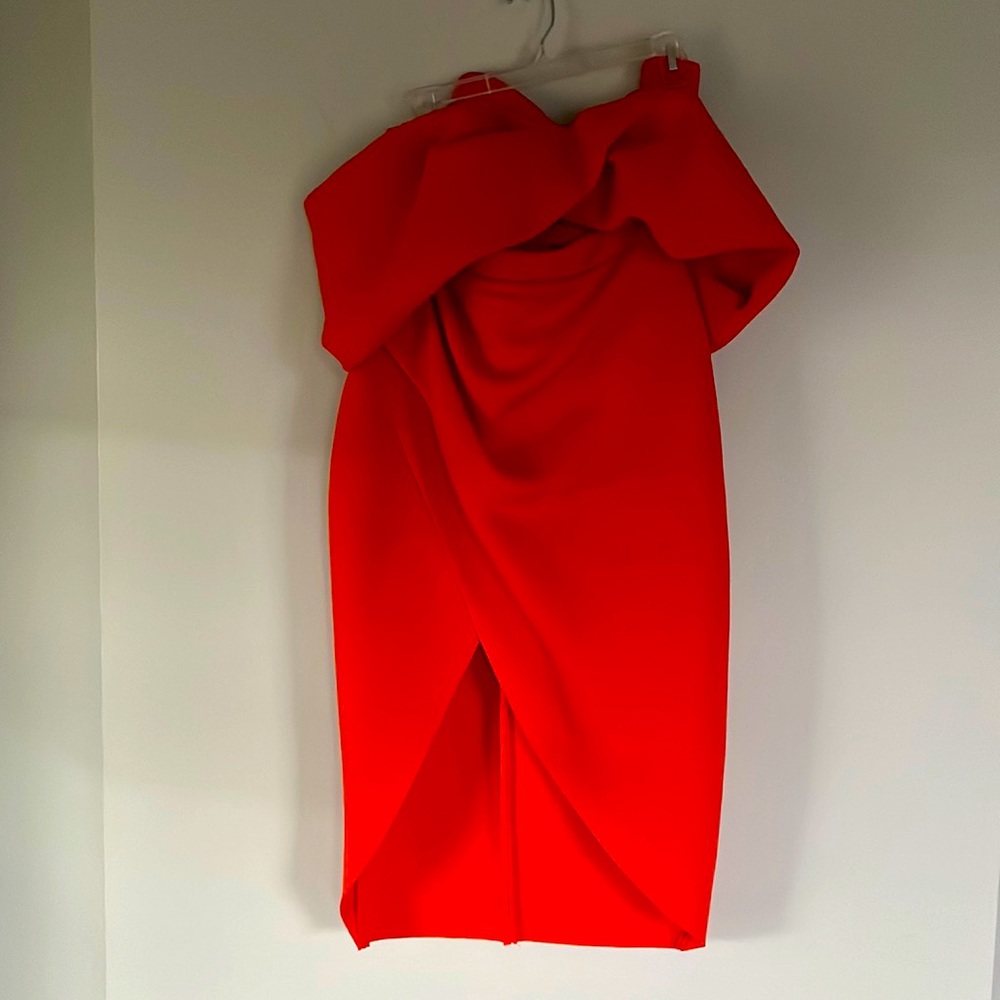 Asos off shoulder pencil wrap tuck midi dress orange